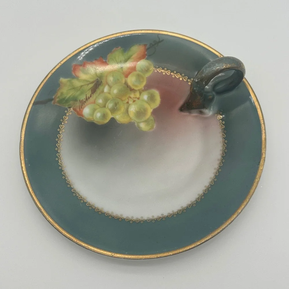 Favorite Bavaria Hand Painted Nappy Dish Grapes Signed Mitsoakis B&Co Germany 6